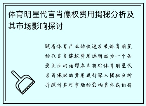 体育明星代言肖像权费用揭秘分析及其市场影响探讨